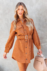 Catch Your Self Corduroy Button Up Mini Dress - 5 Colors