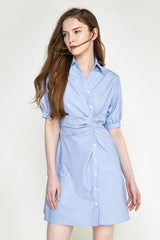 Light Sky Blue Pleat Detail Button Front Shirt Dress