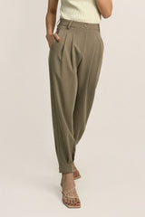 Tan Barrel Leg High Rise Pants
