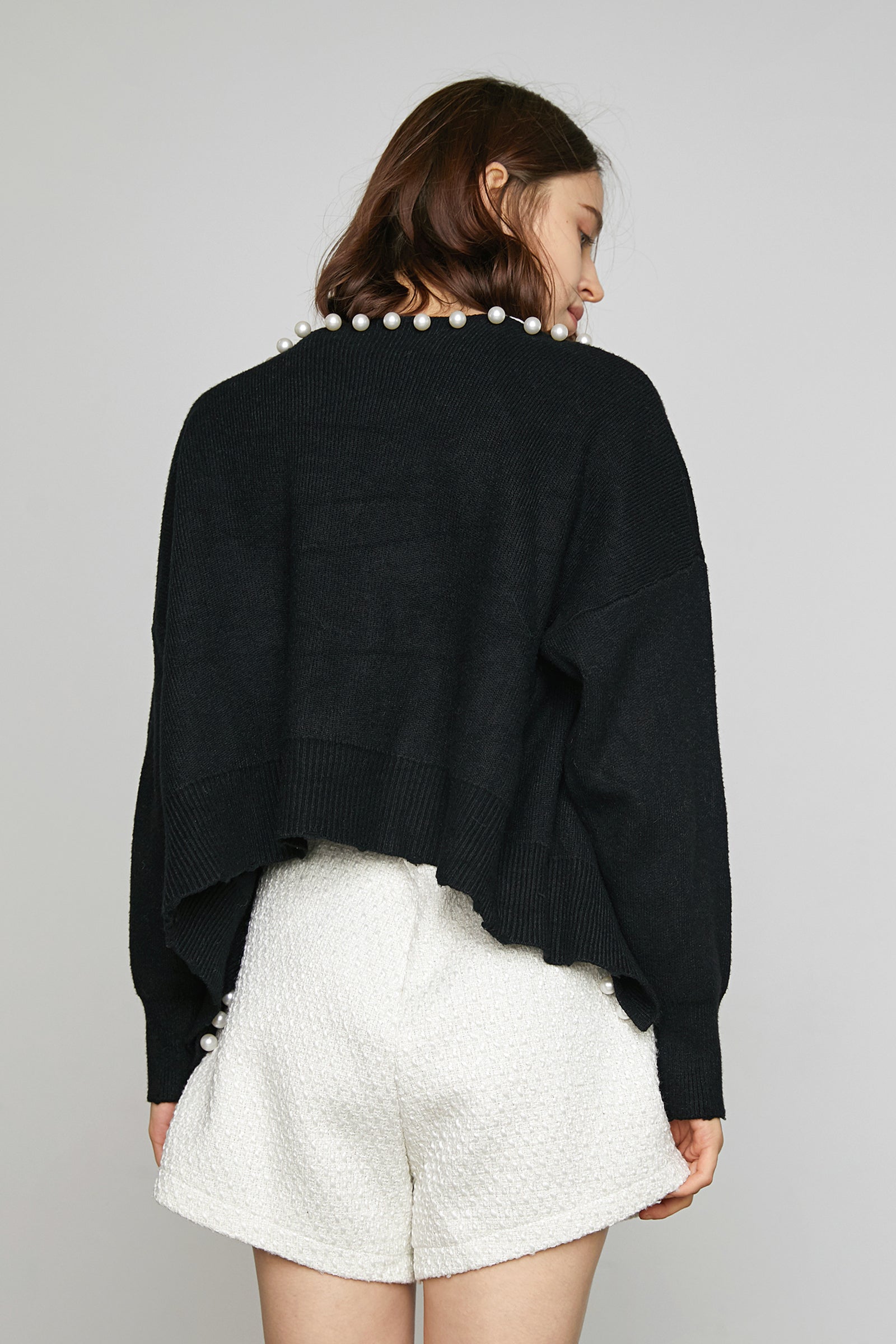 Willie Black Faux Pearl Decor Cardigan