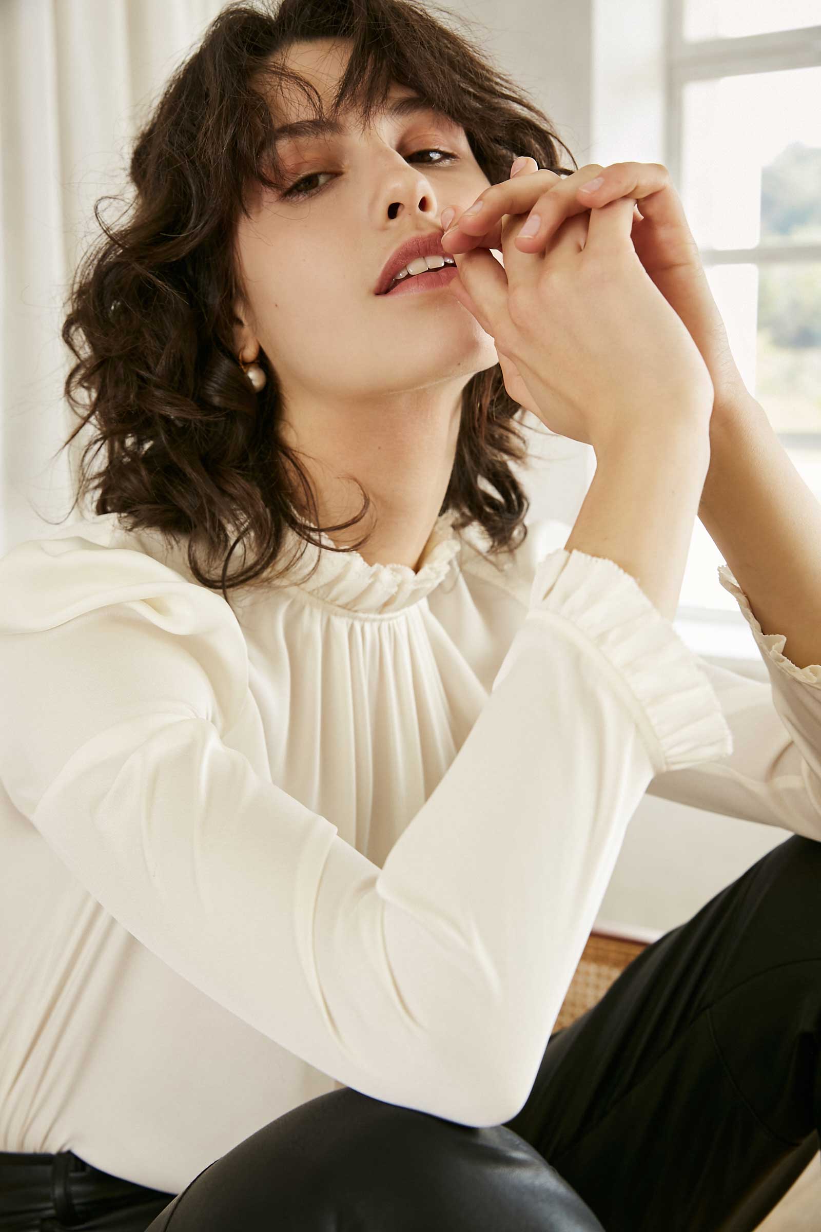 Vera Cream Ruffled Neck Blouse