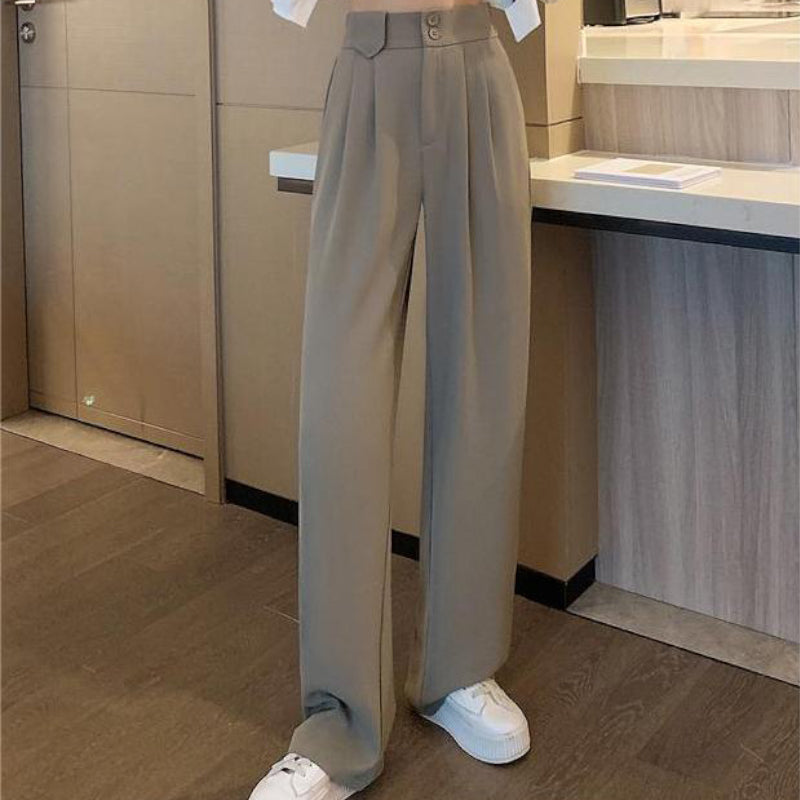 Green High-Waisted Straight Trousers Slacks