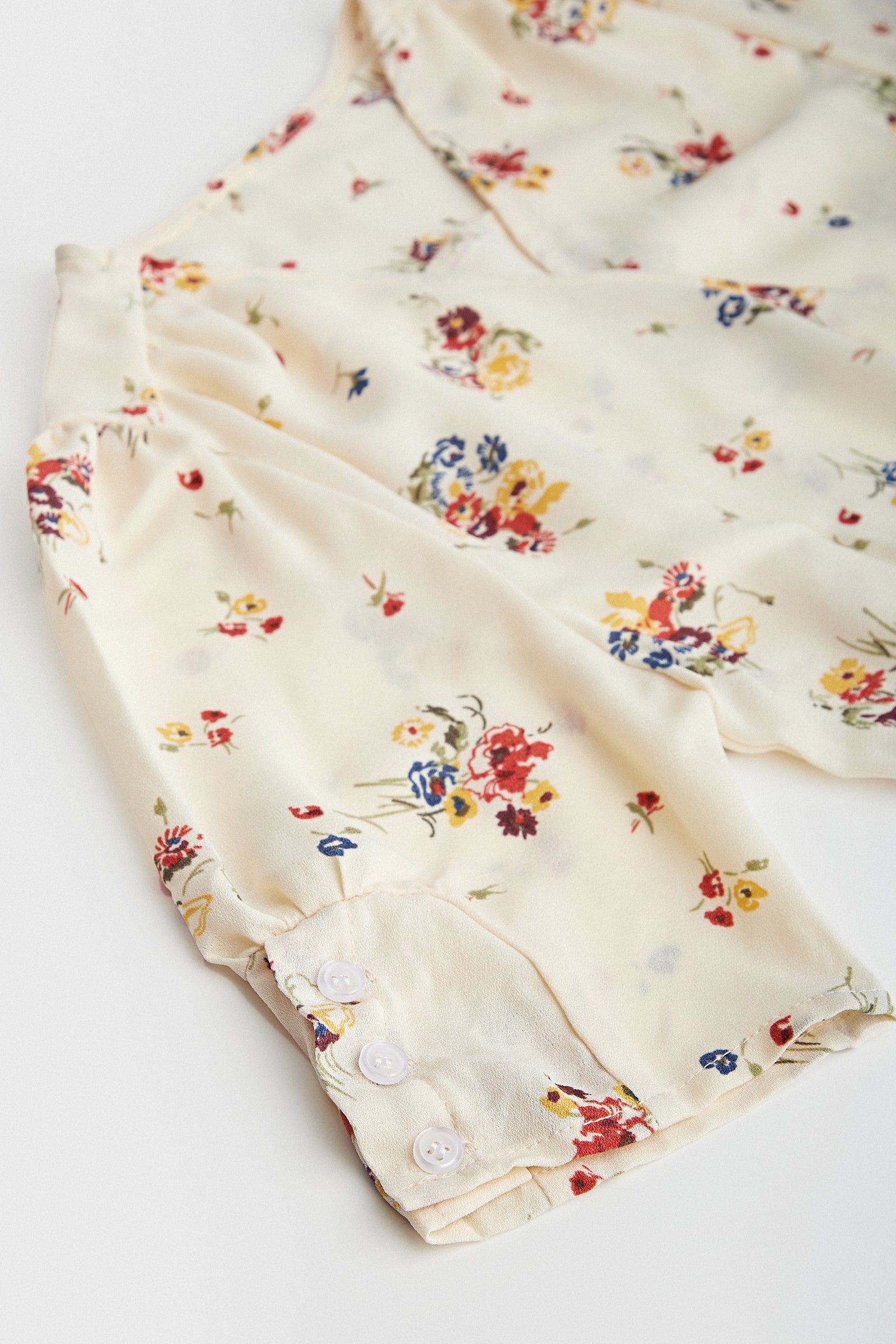 Ivory Floral Print Surplice V-Neck Tie Detail Blouse