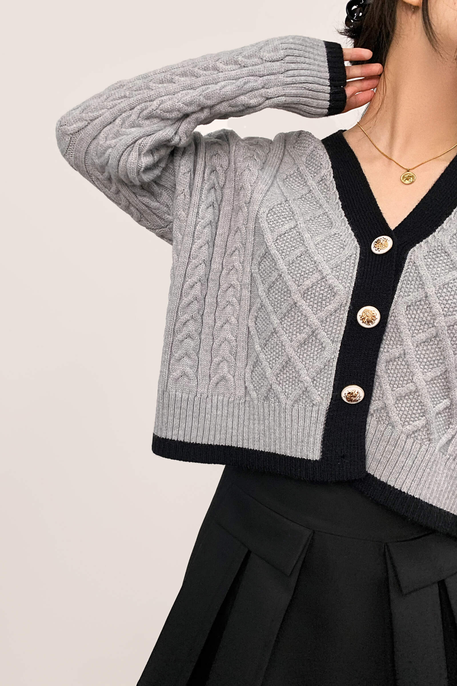 Hildagarde Grey Button-Up Cardigan