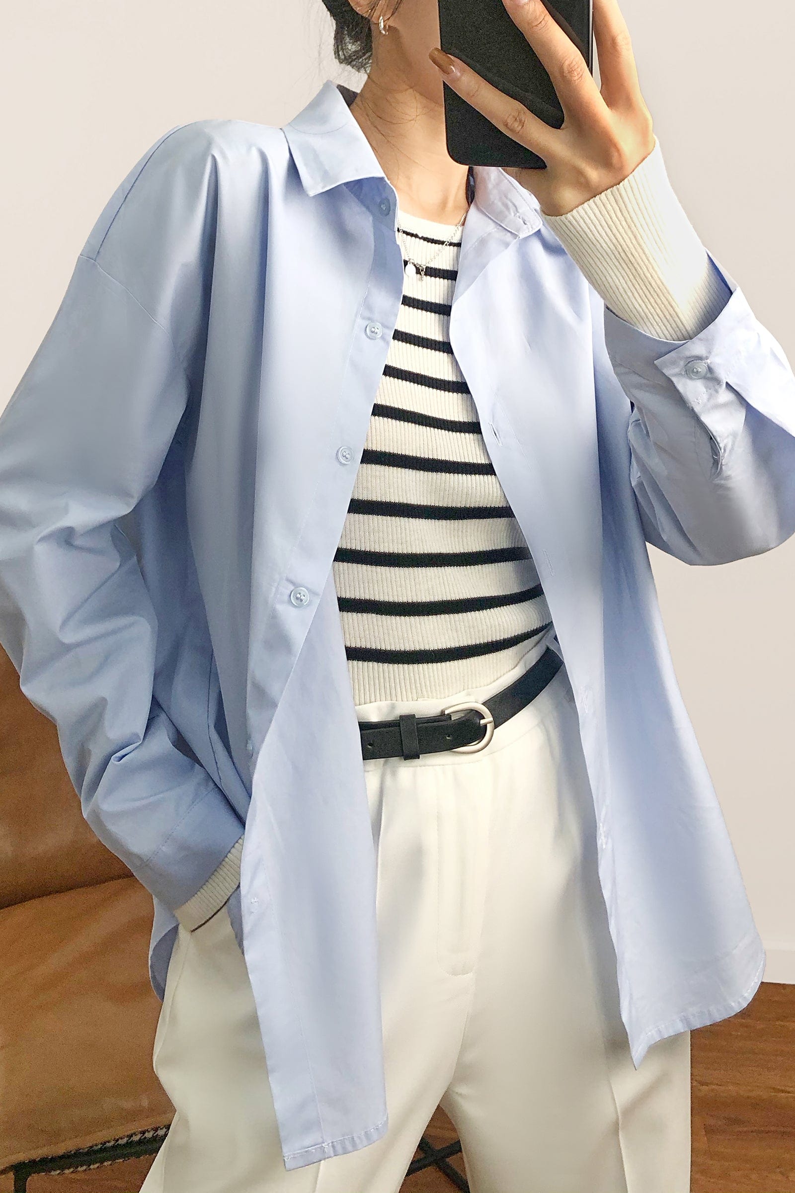 Light Blue Oversized Button-Up Cotton Shirt