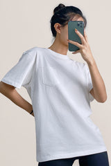 Women's White Chest-Pocket Cotton T-Shirt