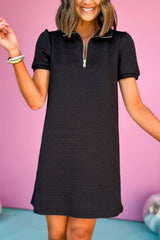 Vintage Zipper Short Sleeve Mini Dress