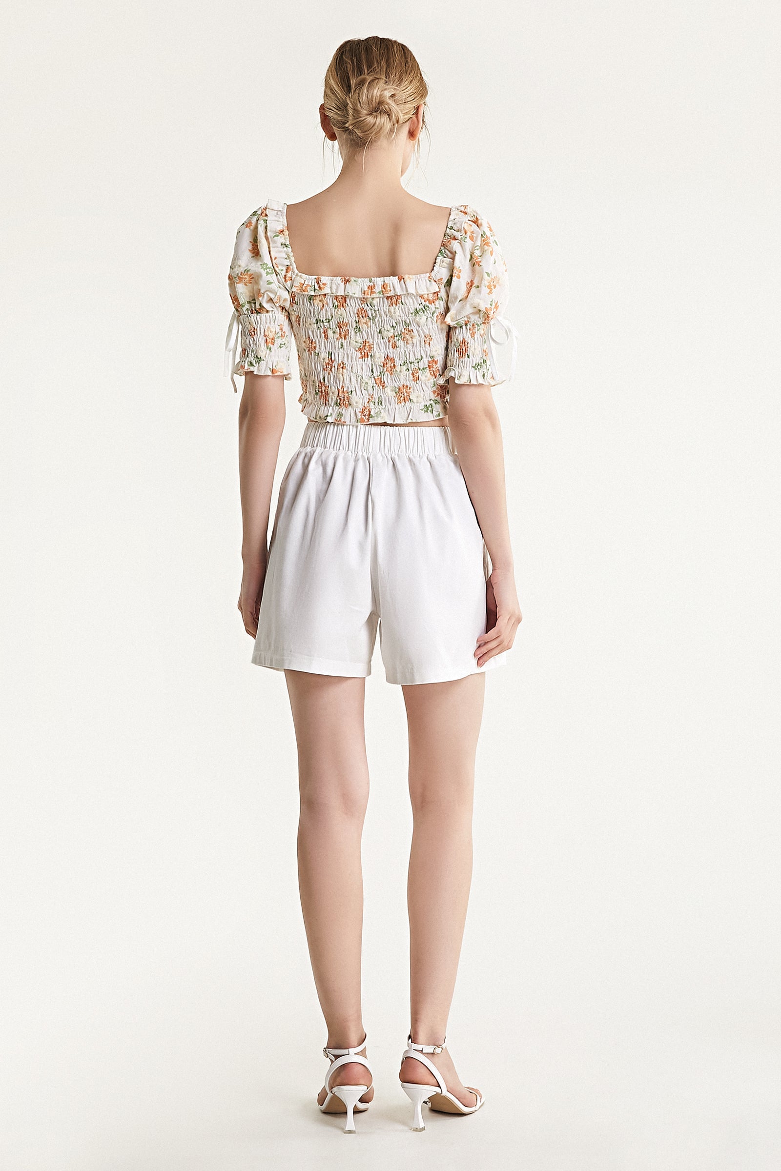 White Pleat Detail Wide Leg A-Line Shorts