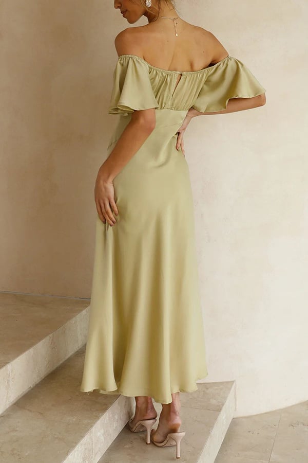 Satin Short Sleeve Sexy Off Shoulder Dress