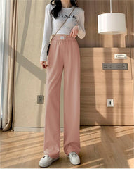 Pink High-Waisted Straight Slacks