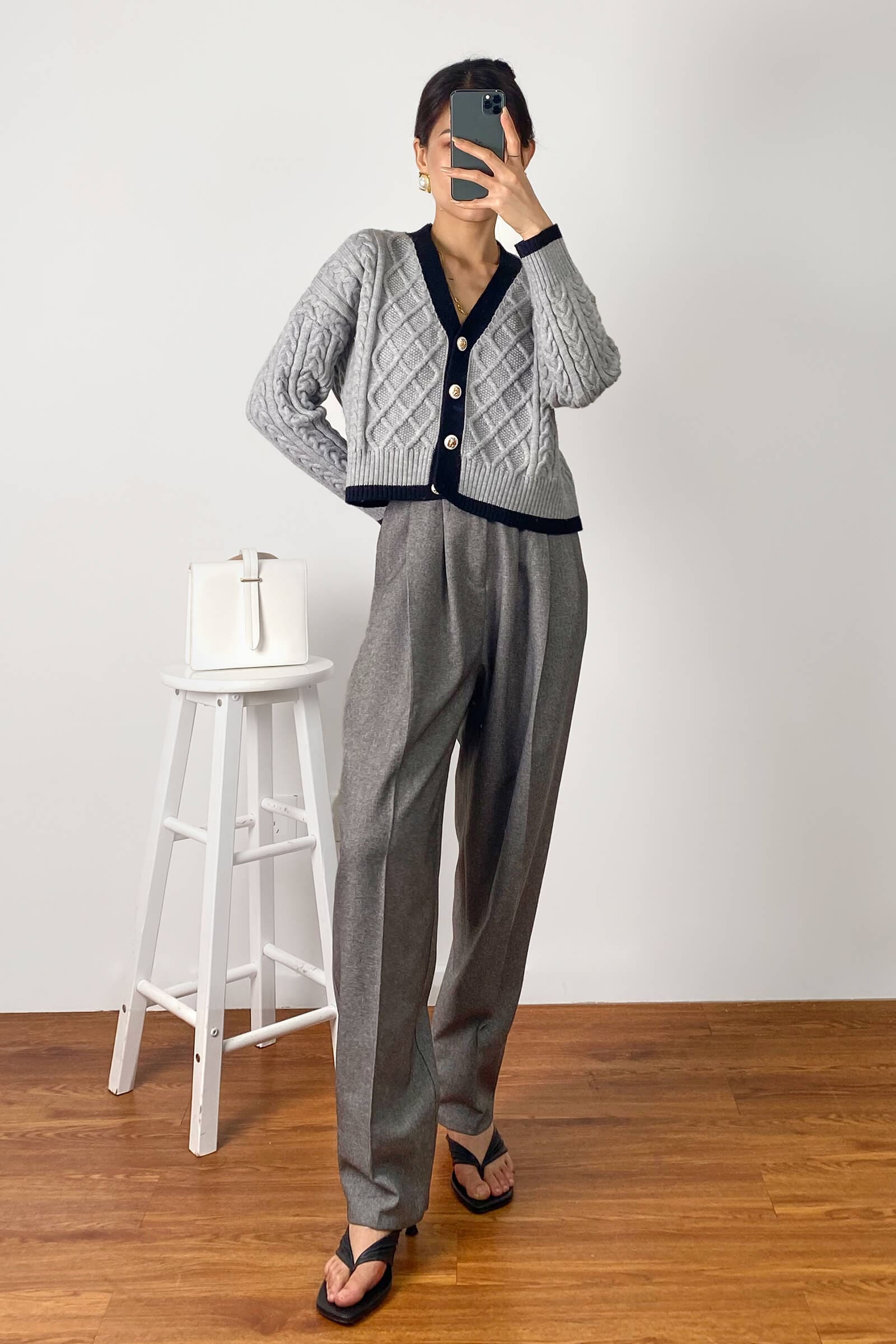 Hildagarde Grey Button-Up Cardigan