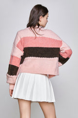 Yuleimy Peach Puff Color Block Cardigan