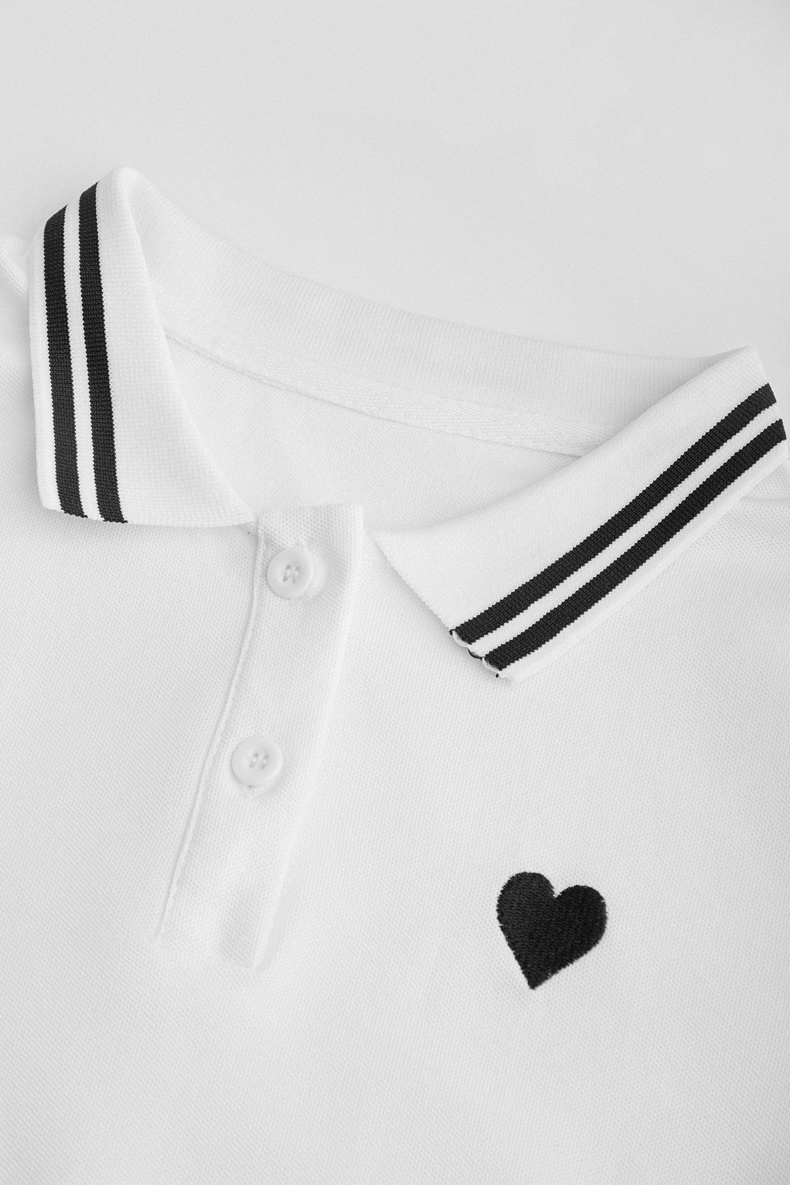 White Contrast Trim Embroidery Polo T-shirt