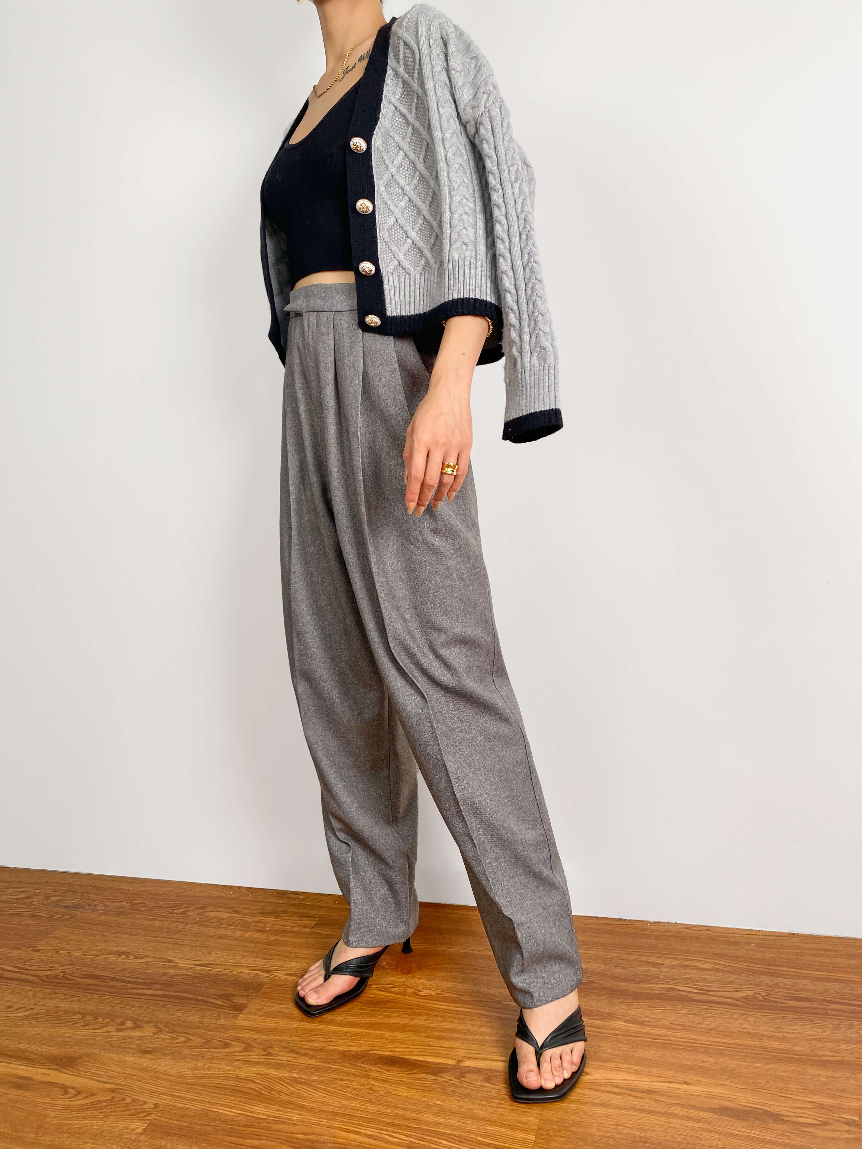 Hildagarde Grey Button-Up Cardigan