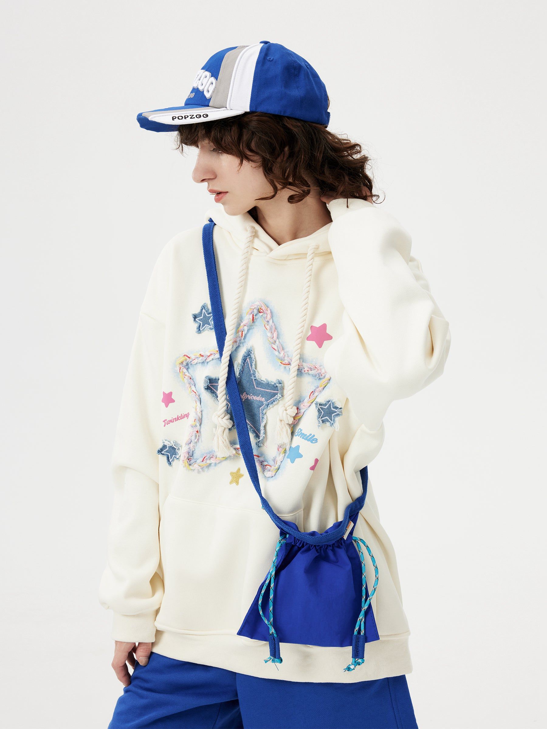 Denim Star Applique Embroidery Hoodie