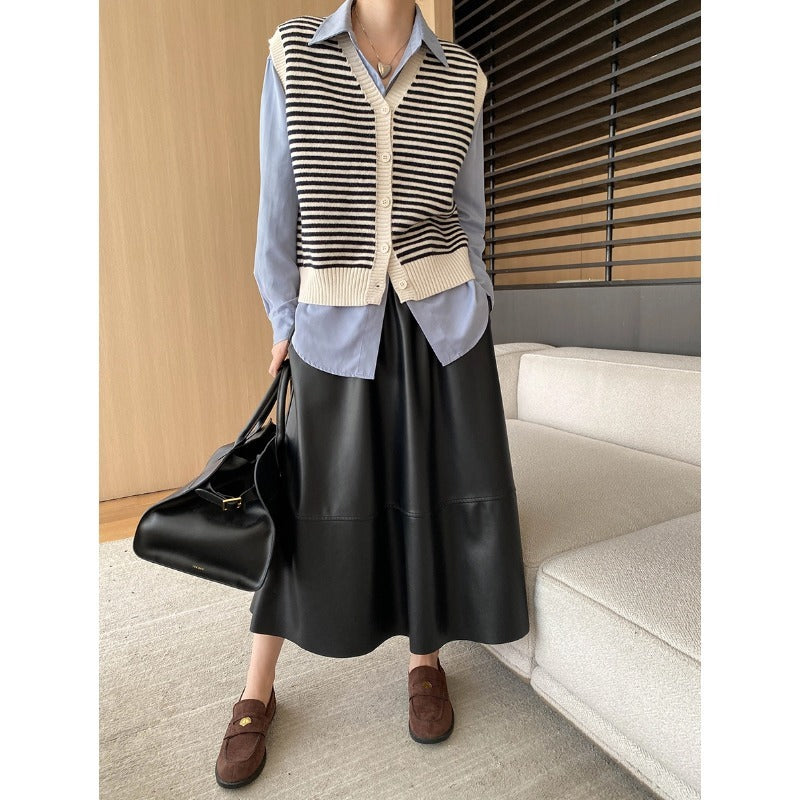 Vintage Striped Contrasting Knitted Cardigan Vest