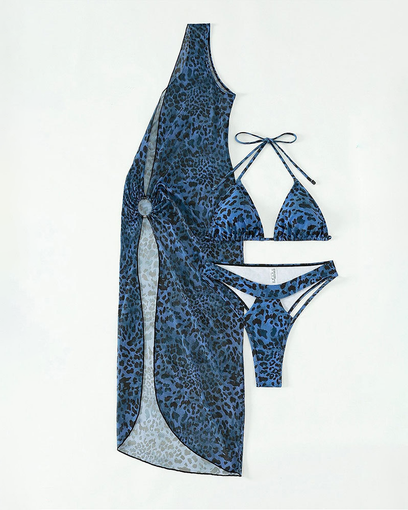 Halter Leopard Mesh Swimsuit