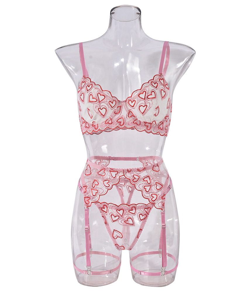 Open Cup Lingerie Set â€?Embroidery Temptation 4-Piece Set
