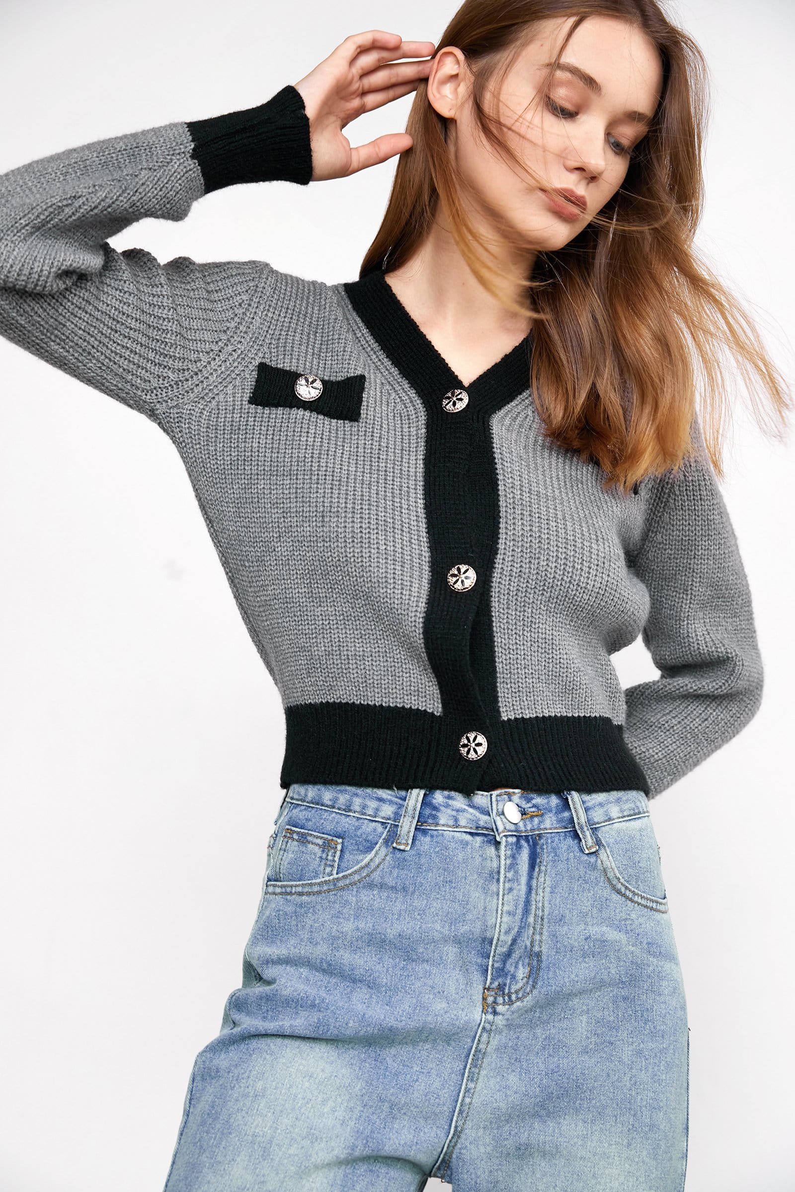 Meyer Light Slate Gray Contrast Cardigan