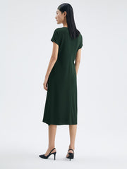 Asymmetrical Pleated Gathered Waist Midi Dress
