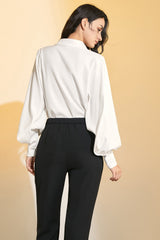 White Buttoned Lantern Sleeve Shirt