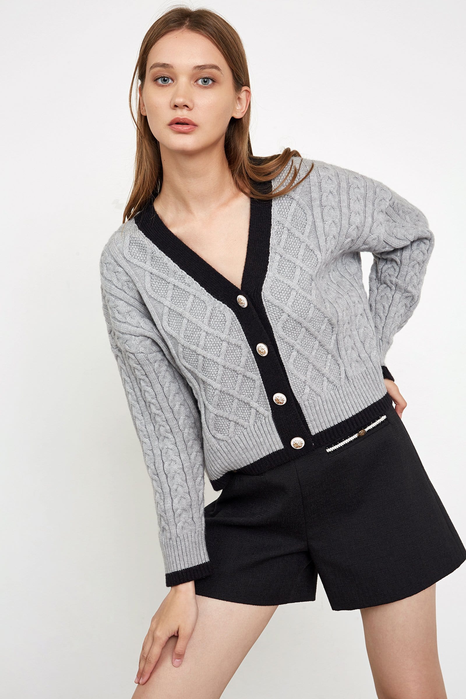 Hildagarde Grey Button-Up Cardigan