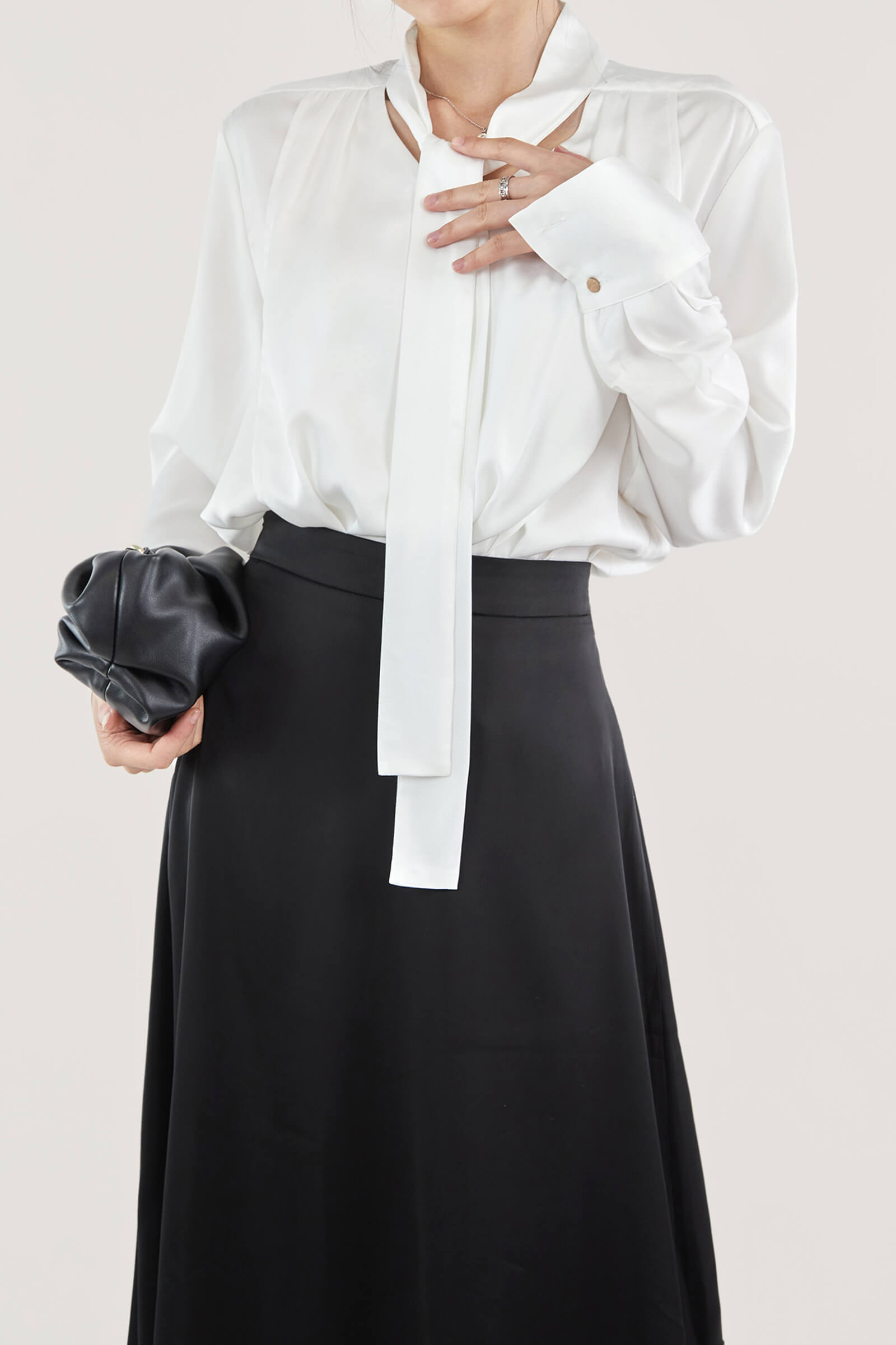 White Tie Neck Satin Blouse
