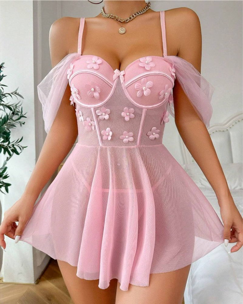 Lace Sheer Mesh Cut-Out Lingerie Set