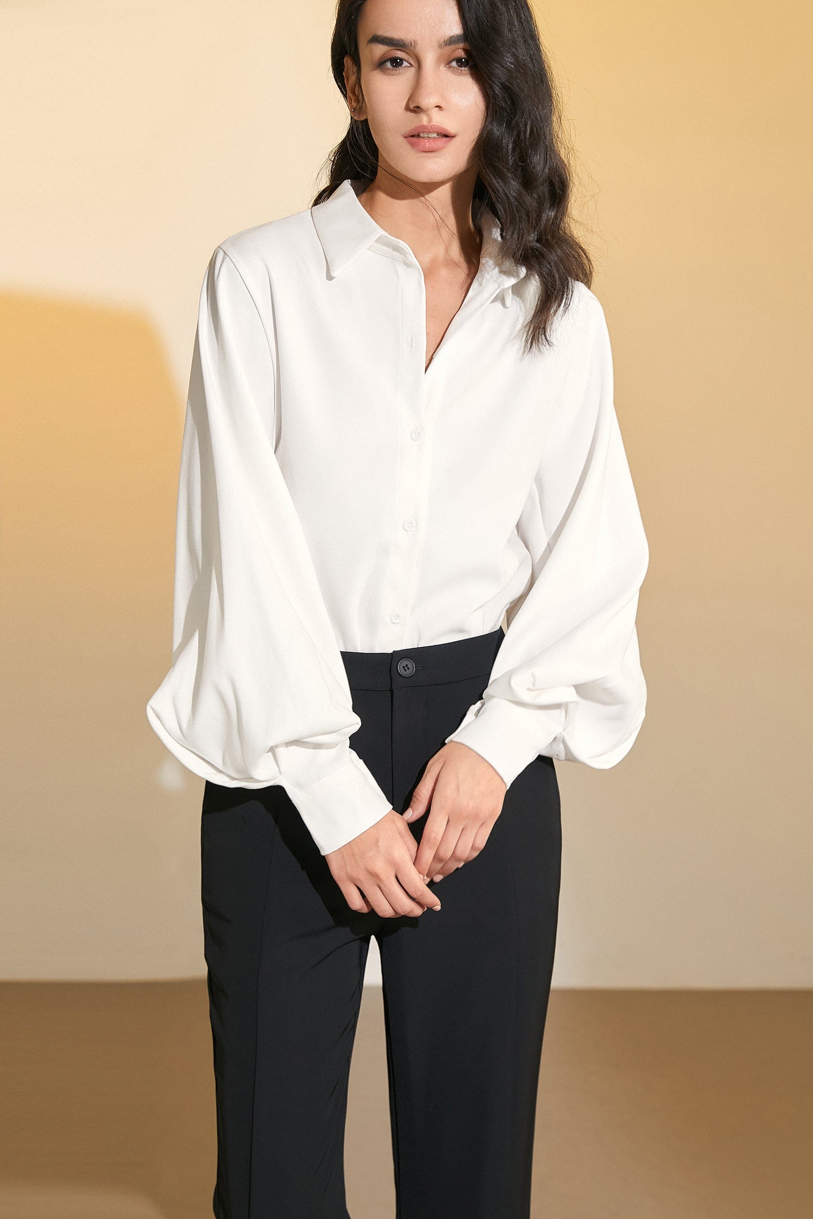 White Buttoned Lantern Sleeve Shirt