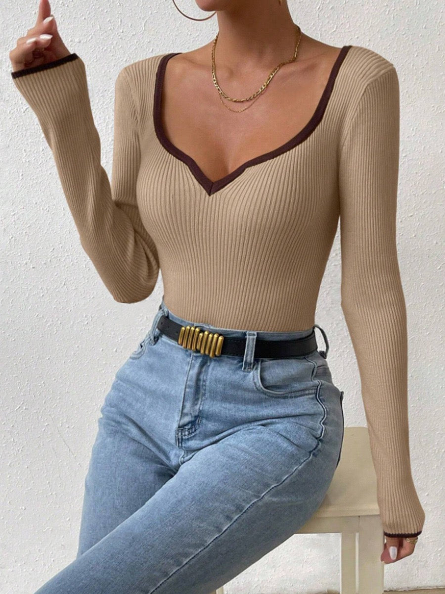 Contrast Trim Sexy Knit Top