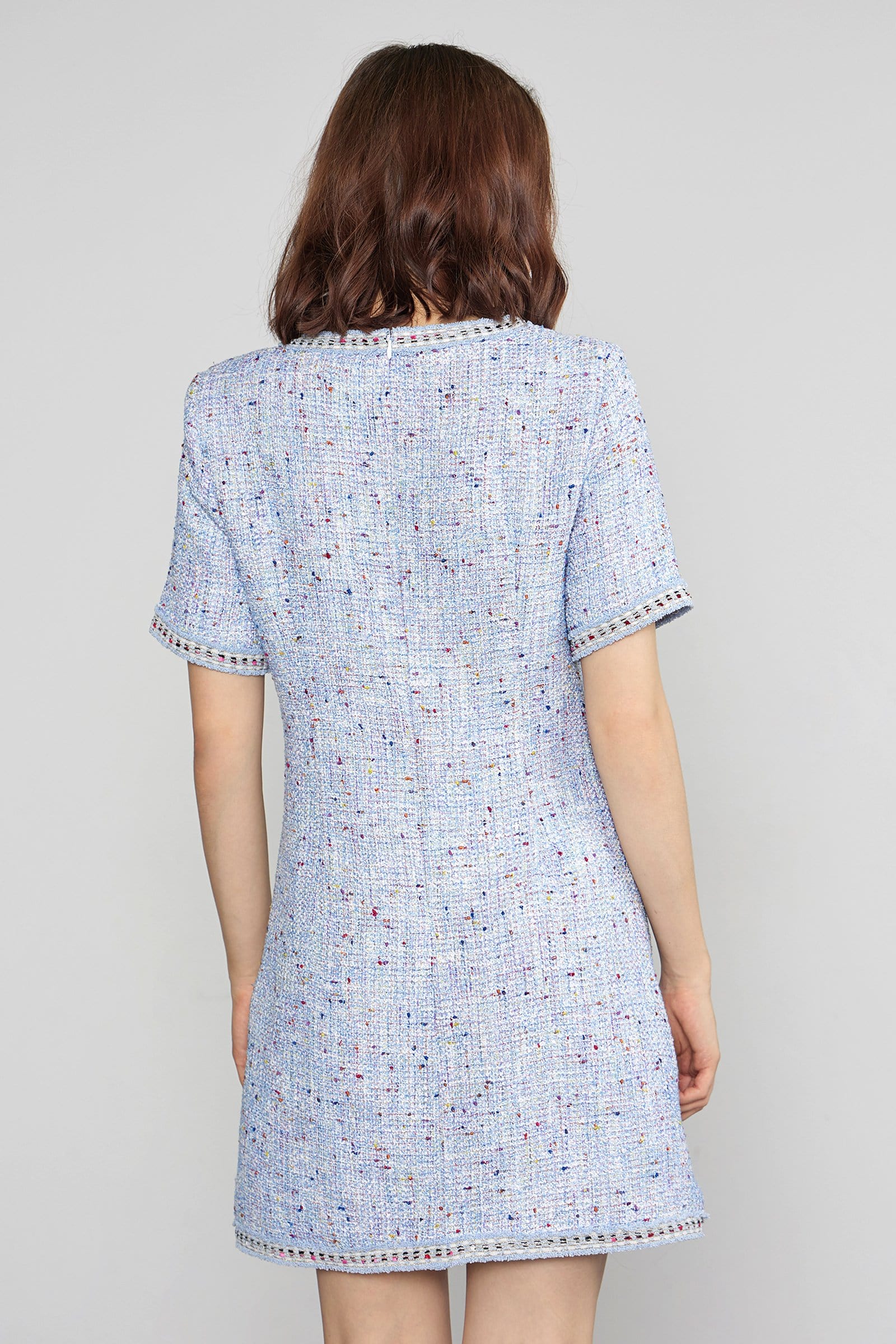 Librada Blue Button Short Sleeve Mini Dress