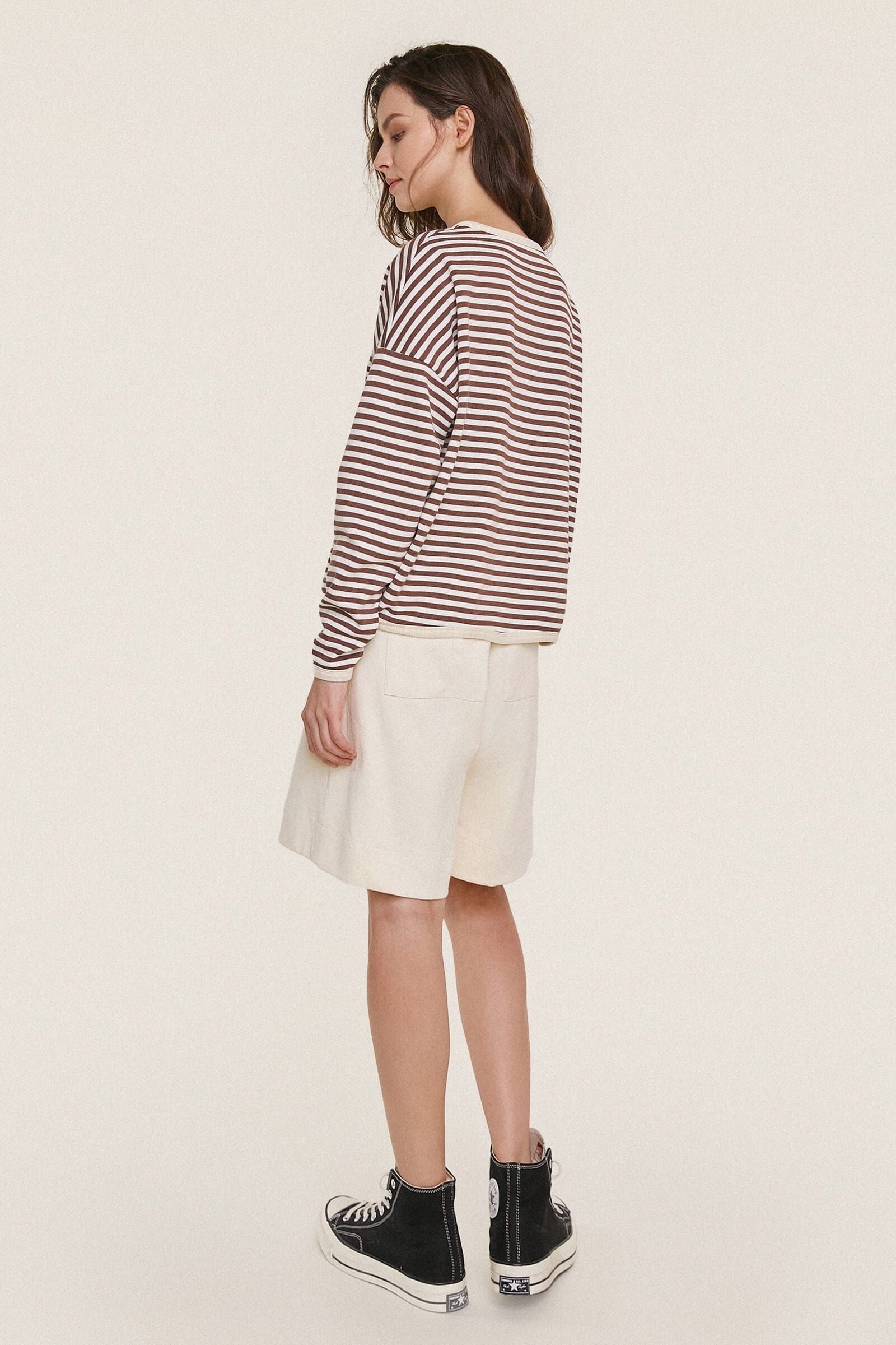 Saddle Brown Striped Oversized Sweatshirt