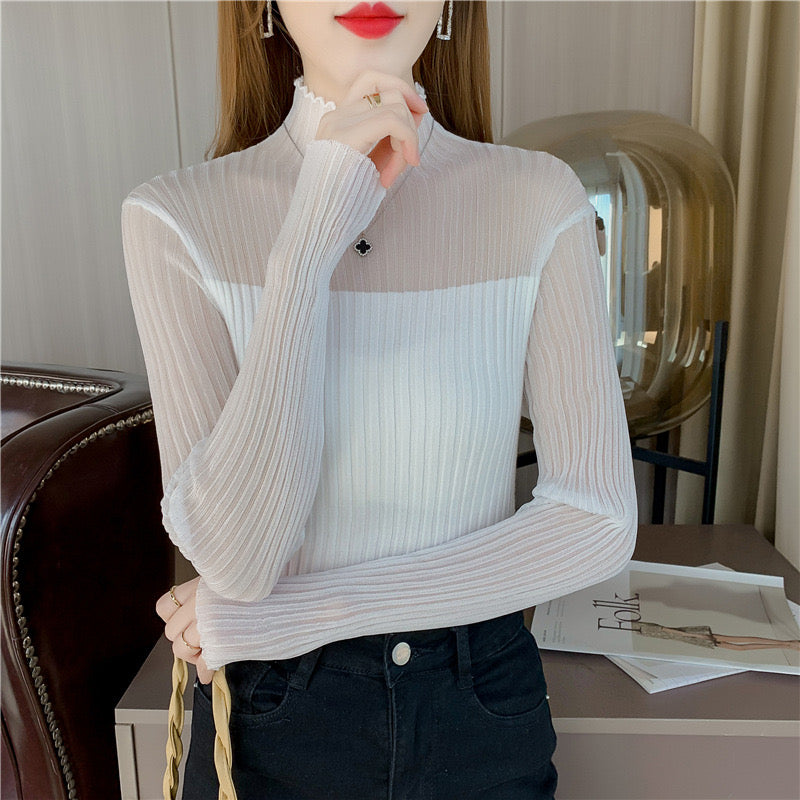 Sheer Panel Slim Sweater