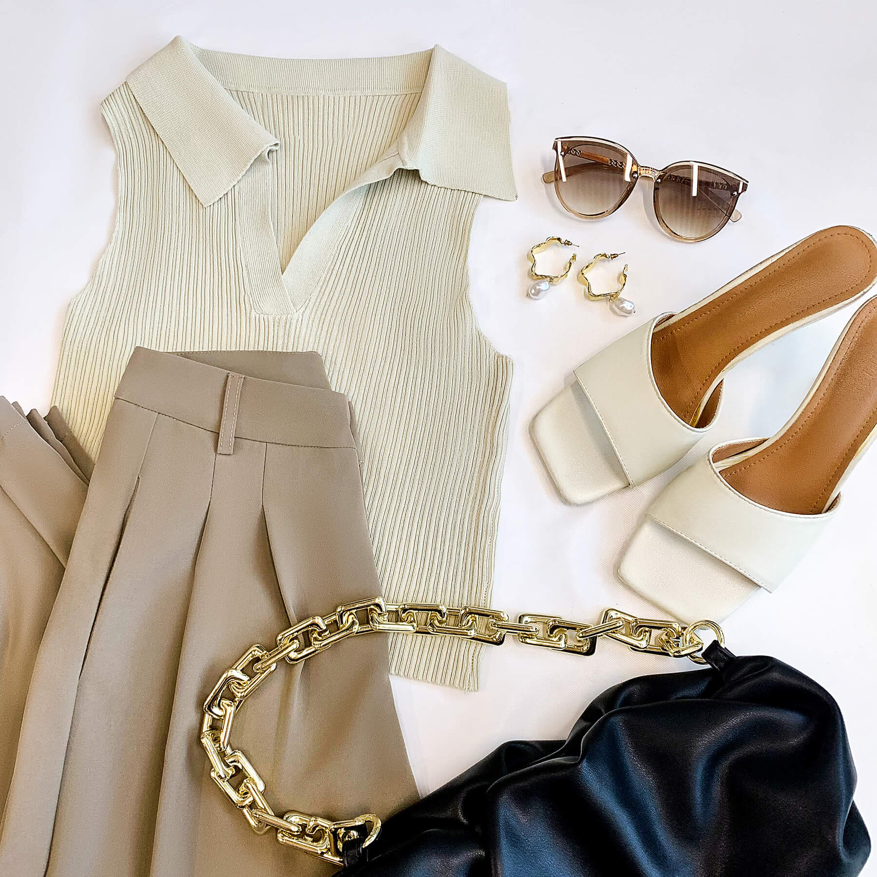 Tan Barrel Leg High Rise Pants