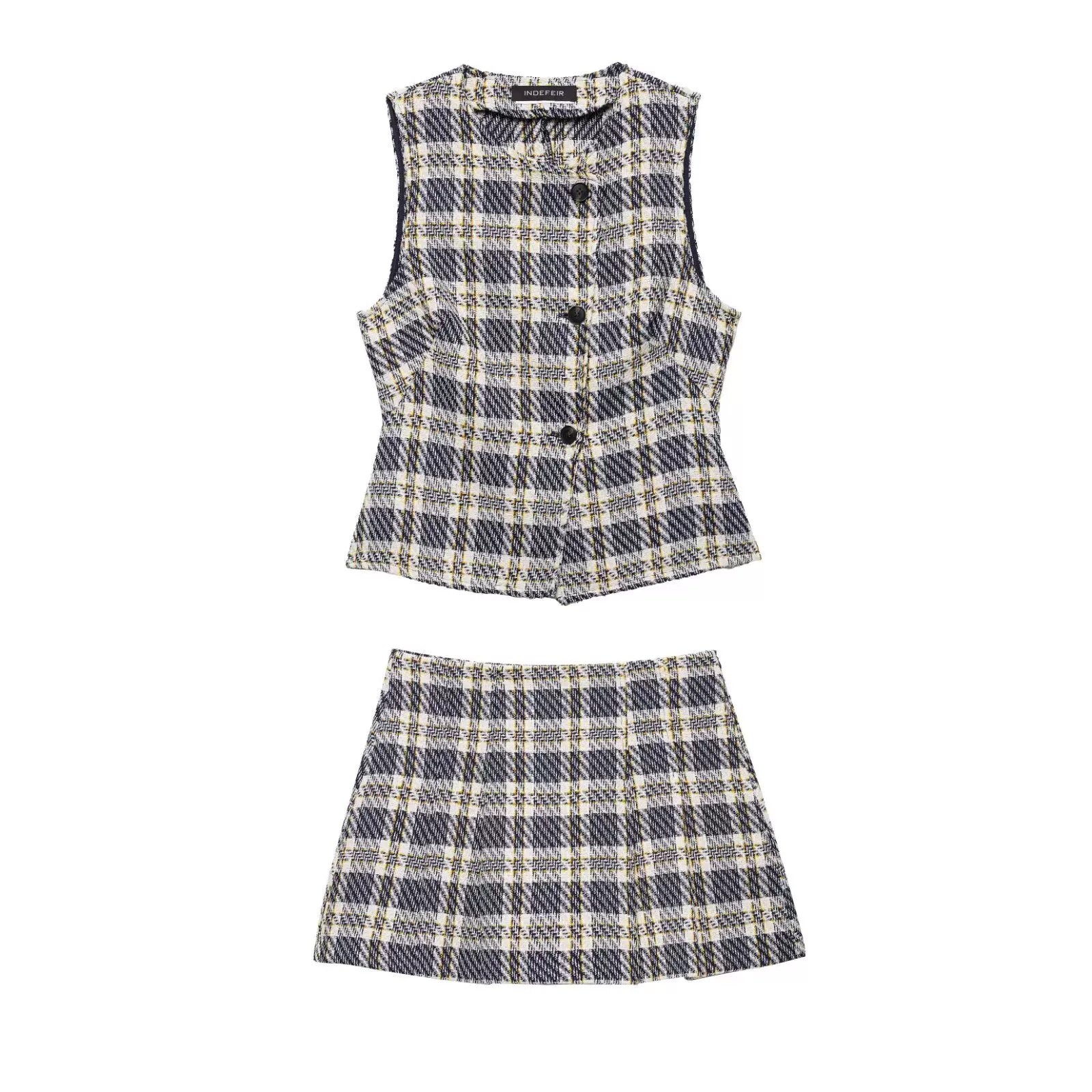 Plaid Tie Front Ruffle Tank Top and Dress Set