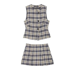 Plaid Tie Front Ruffle Tank Top and Dress Set