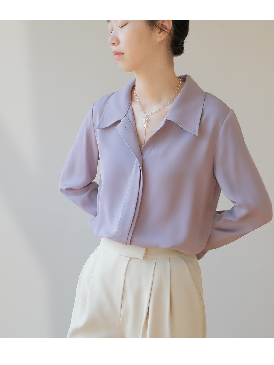Purple Satin Concealed Button Shirt