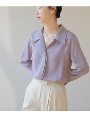 Purple Satin Concealed Button Shirt