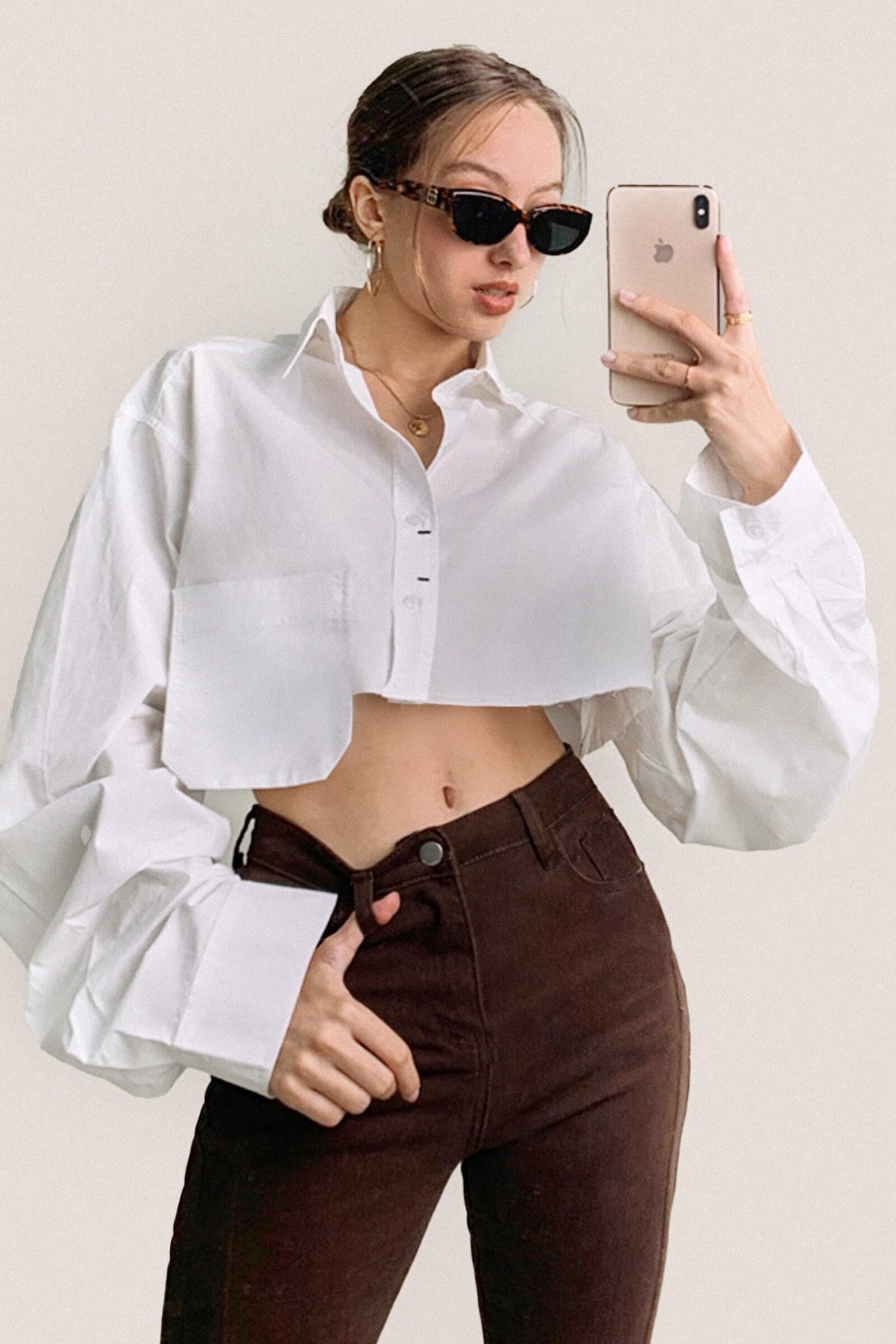 White Pocket Detail Cropped Shirt