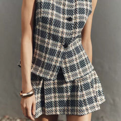 Plaid Tie Front Ruffle Tank Top and Dress Set