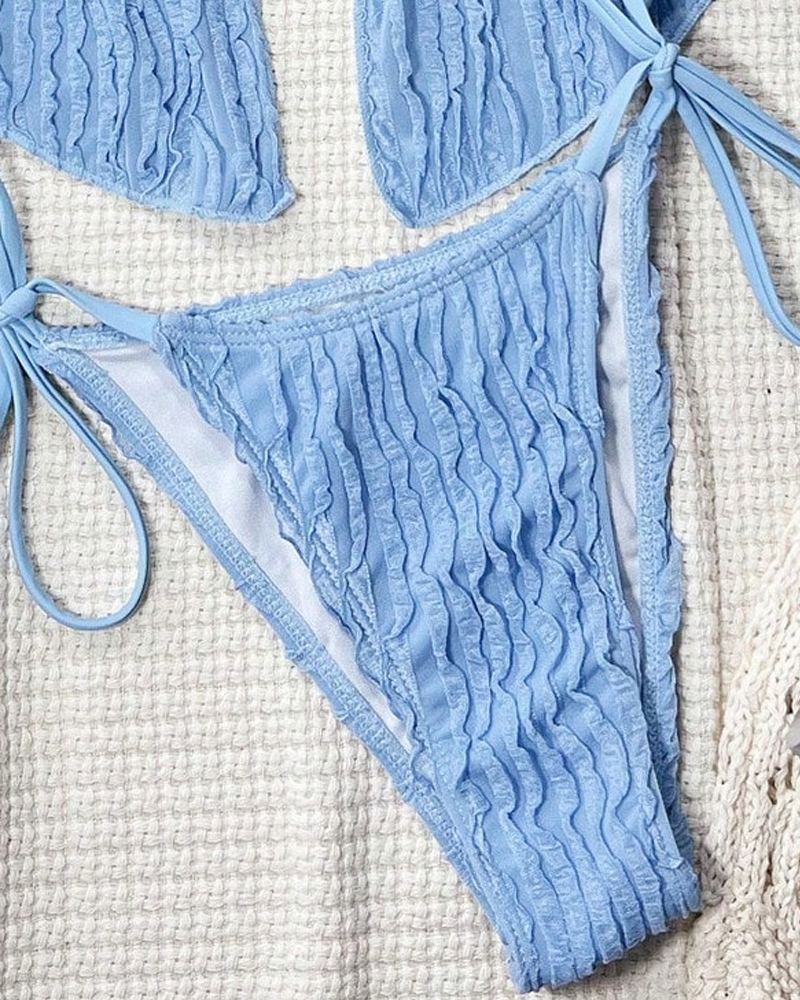 Solid Color Halter Strappy Two-Piece Bikini Set