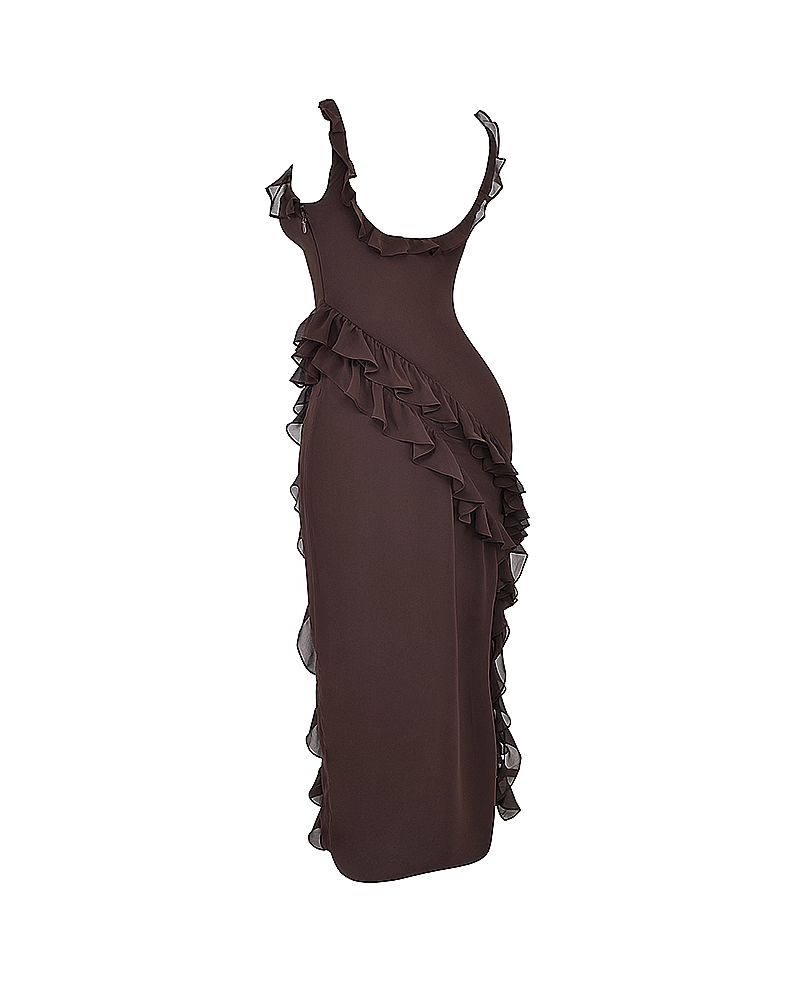 Ruffle Trim Slit Maxi Dress