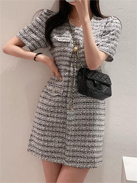 Crewneck Tweed Grey Mini Dress