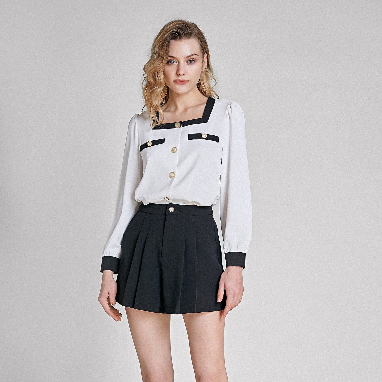 White Chiffon Contrast Trim Blouse