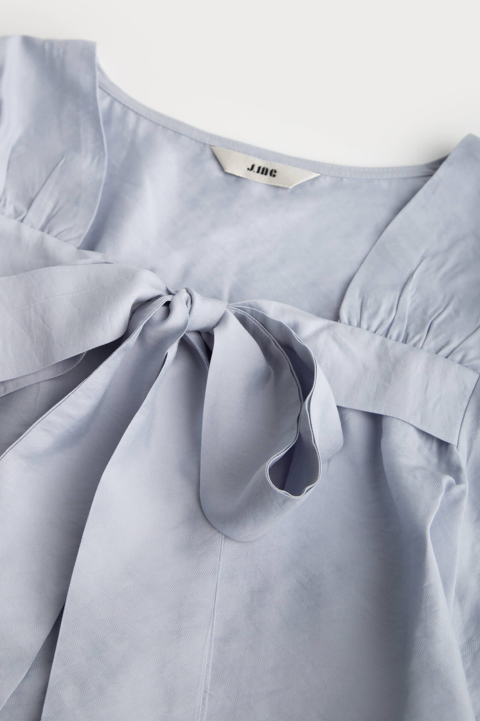 Light Steel Blue Tie Detail Puff Sleeve Blouse