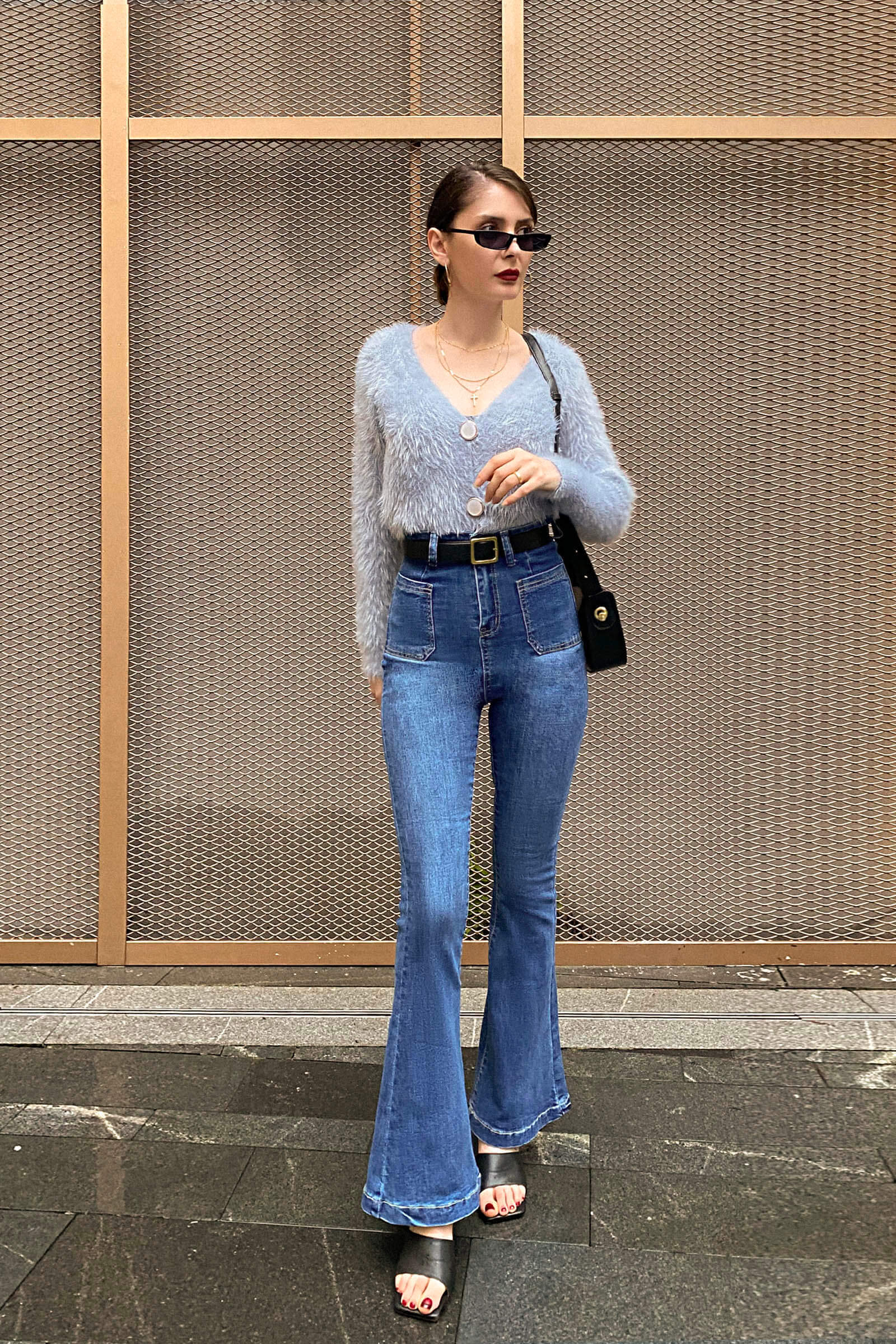 Dark Grey V-Neck Fuzzy Knit Cropped Cardigan