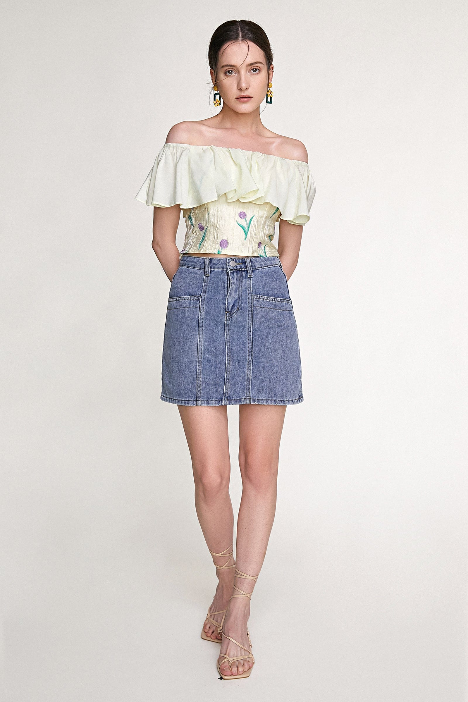 Light Blue Wash High Rise A-Line Mini Denim Skirt