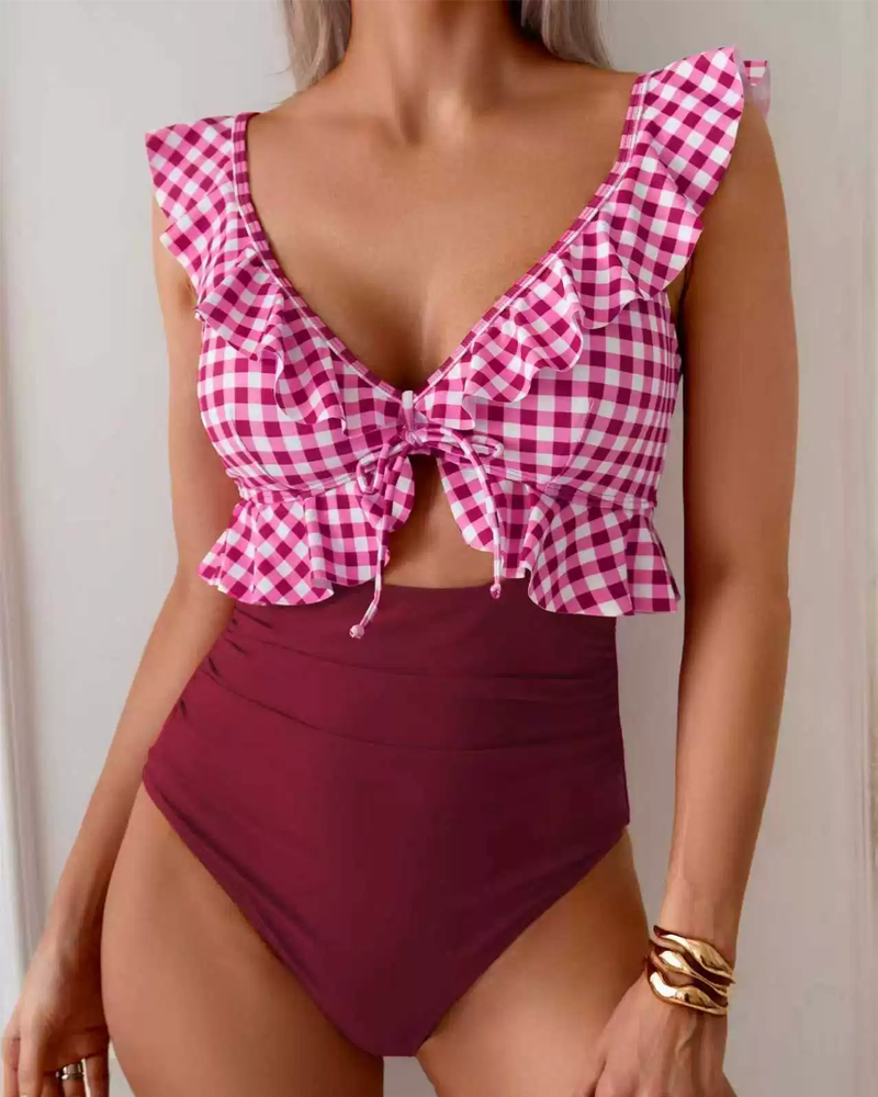 One Piece Cutout V Neck Ruched Swimsuit