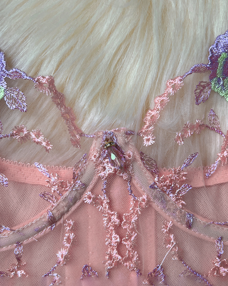 Sheer Embroidered Mesh Lingerie Set
