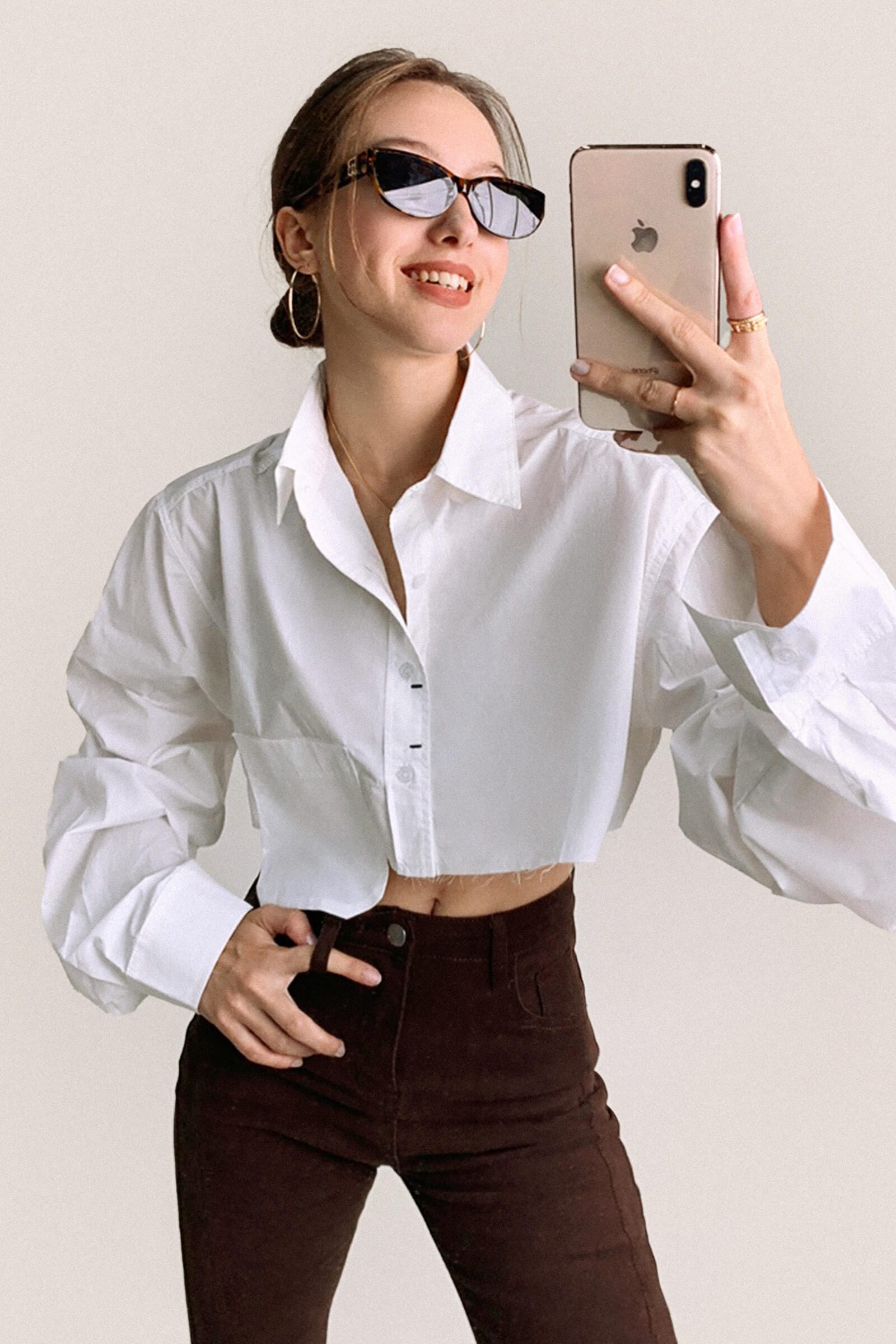 White Pocket Detail Cropped Shirt